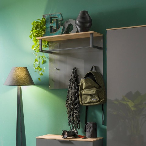 Modern entryway wall-mounted coat rack with 3 gray wooden hooks - Nay. Promotion