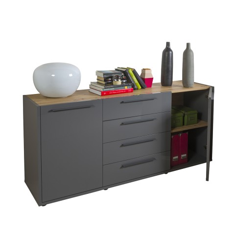 Credenza with 2 doors and 4 drawers for industrial living and dining room Shelby. Promotion
