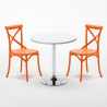 Long Island Set Made of a 70cm White Round Table and 2 Colourful Vintage Chairs Bulk Discounts