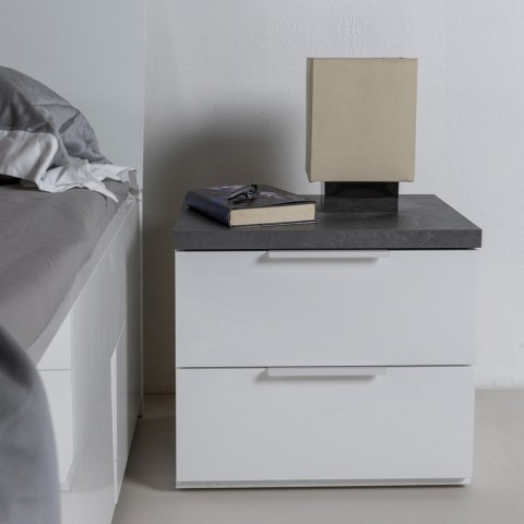 Modern white bedside table with 2 drawers and gray top Robyn Promotion