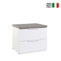 Two-drawer white lacquered nightstand with oak top for Remil bedroom. On Sale