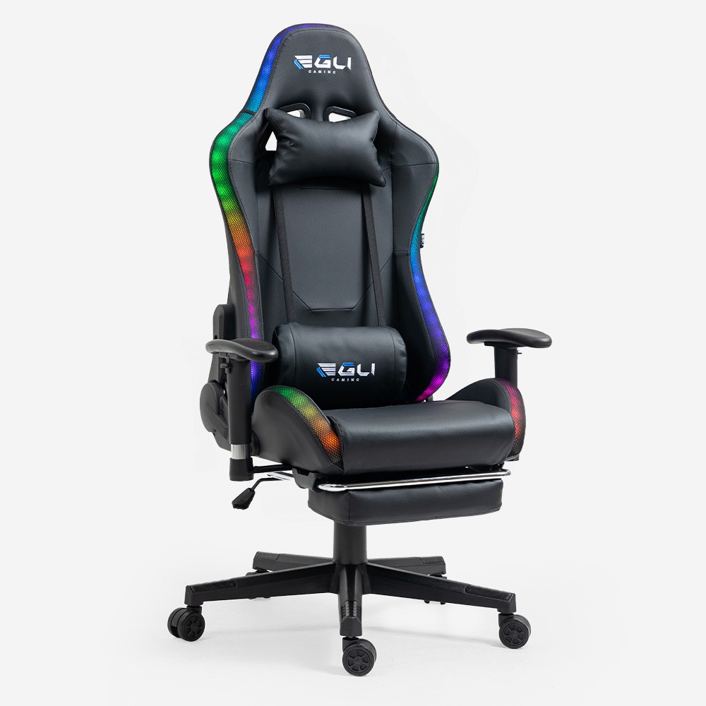 Ergonomic Gaming Chair with Footrest and RGB LED The Horde Comfort