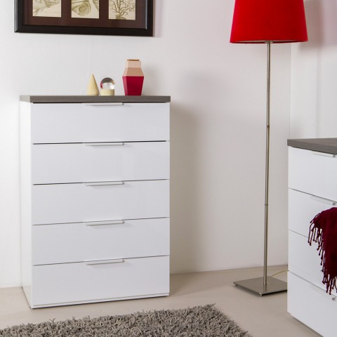 White chest of drawers dresser bedroom office 5 drawers Josefin. Promotion