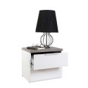 Two-drawer white lacquered nightstand with oak top for Remil bedroom. Sale
