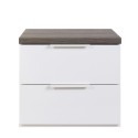 Two-drawer white lacquered nightstand with oak top for Remil bedroom. Discounts