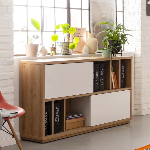 "Mobile sideboard with 2 sliding doors in white lacquered oak Elea" Promotion