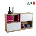 Mobile sideboard with 2 sliding doors in white lacquered oak Elea On Sale