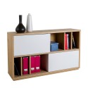 Mobile sideboard with 2 sliding doors in white lacquered oak Elea Offers