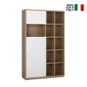 Modern oak wood living room bookcase with 2 glossy white doors Sharon On Sale