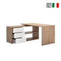 Angled corner office desk in white lacquered wood with 3 drawers Lex. On Sale