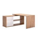 Angled corner office desk in white lacquered wood with 3 drawers Lex. Offers