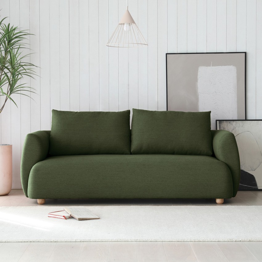 3-seater modern Nordic style fabric sofa design 196cm green Geert Promotion