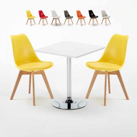 Cocktail Set Made of a 70x70cm White Square Table and 2 Colourful Nordica Chairs