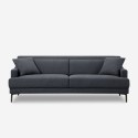 Comfortable 3-seater sofa, metal legs, 200cm, black fabric Egbert. On Sale