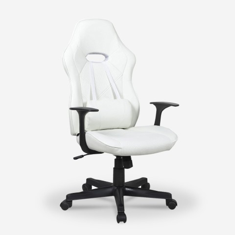 Ergonomic office gaming chair with white Estoril Light lumbar cushion. Promotion