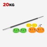 Body pump set with 6-bore barbell and 6 colored weight plates totaling 20 kg by Forutsu. On Sale