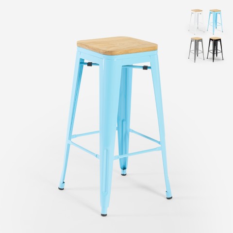 High stool bar kitchen metal Tolix industrial wooden top Steel up Wood. Promotion