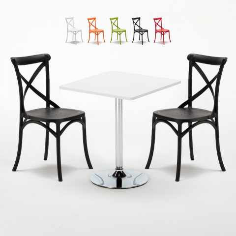 Cocktail Set Made of a 70x70cm White Square Table and 2 Colourful Vintage Chairs Promotion