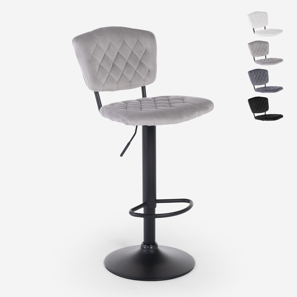 High adjustable kitchen bar stool upholstered in velvet fabric Toronto.