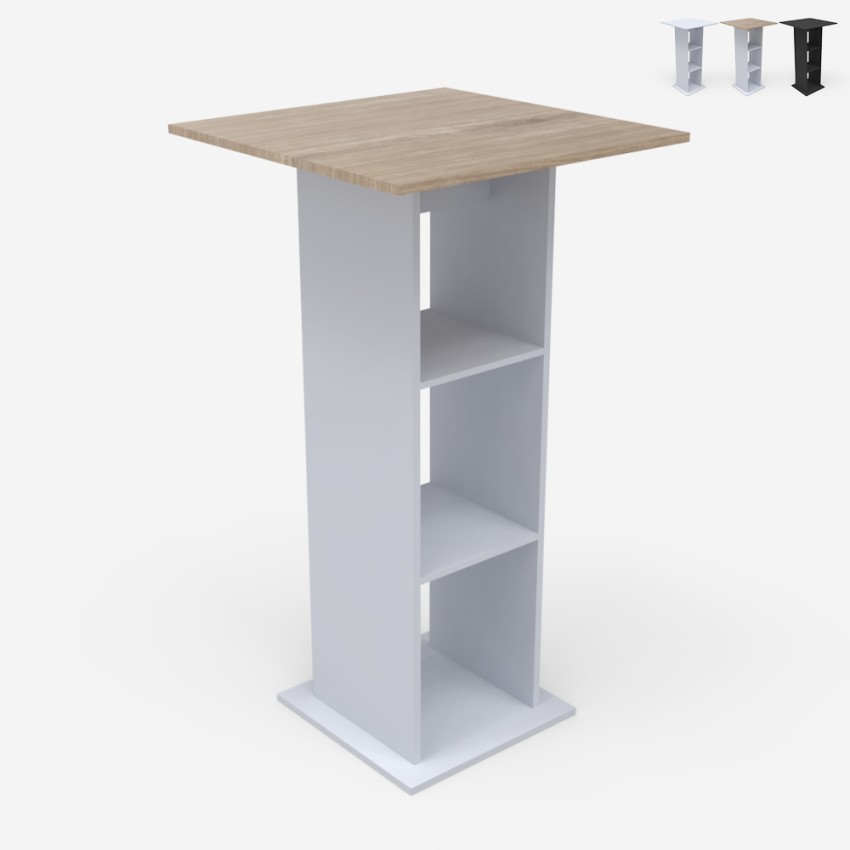 Dining room end table, high bar table with 3 shelves 60x60cm Sunet. Promotion