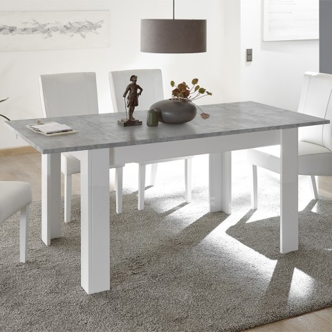 Extendable table 90x137-185cm glossy white with basic Sly cement gray finish. Promotion