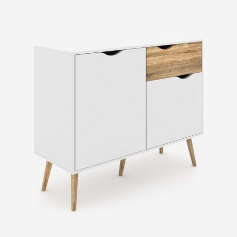Mobile sideboard Nordic style 2 doors 1 drawer white wood Jubi Promotion