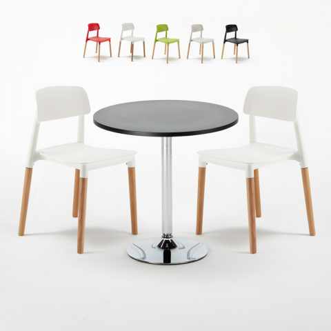 Cosmopolitan Set Made of a 70cm Black Round Table and 2 Colourful Barcellona Chairs Promotion
