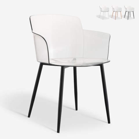 Transparent polycarbonate chair with armrests and wooden legs Suntree Promotion