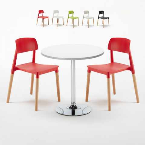 Long Island Set Made of a 70cm White Round Table and 2 Colourful Barcellona Chairs