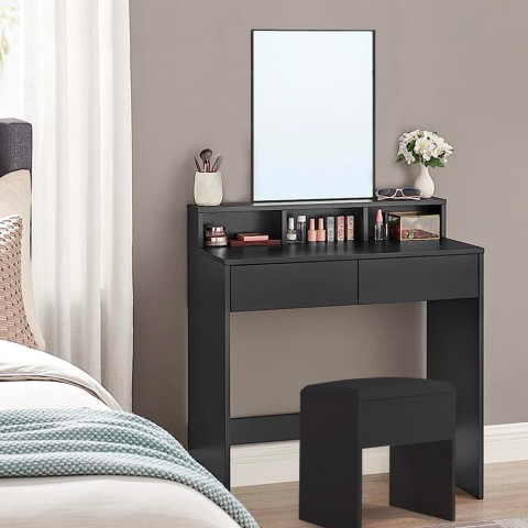 Black Modern Makeup Dressing Table with Mirror, Stool and 2 Drawers Lena Promotion