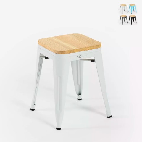 Industrial Tolix metal stool Bar kitchen, wood top, Steel Rocket Wood. Promotion