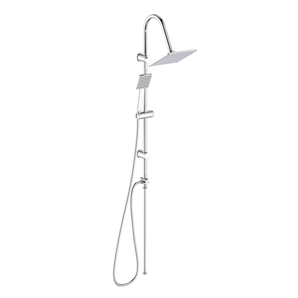 Chrome Steel Shower Column with Square Showerhead and Hand Shower Win