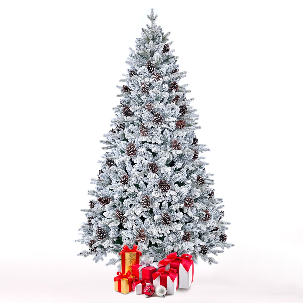 240cm Artificial Snow-Frosted Christmas Tree with Pine Cones Uppsala