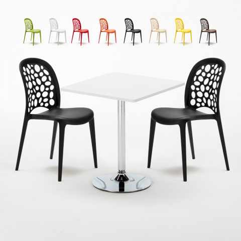 Cocktail Set Made of a 70x70cm White Square Table and 2 Colourful WEDDING Chairs