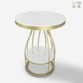 Round coffee table in golden metal and marble 45x63cm Neep L Promotion