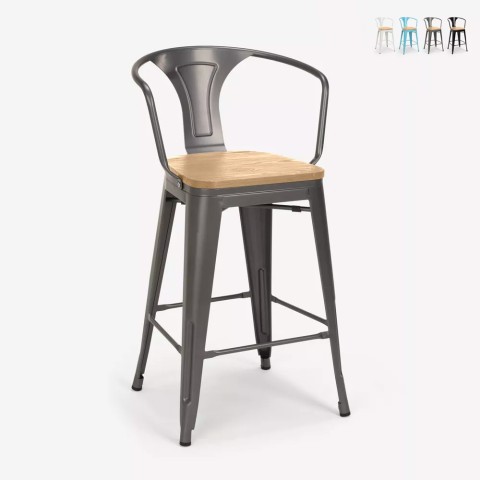 Tolix style high stool industrial design bar kitchen Steel Wood Back Light Promotion