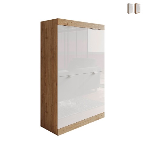 High gloss white oak kitchen living room Mobile sideboard with 4 doors Curdis Promotion