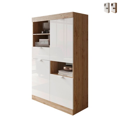 High sideboard with 3 doors 1 drawer glossy white wood Dale Promotion