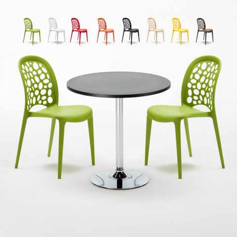 Cosmopolitan Set Made of a 70cm Black Round Table and 2 Colourful WEDDING Chairs Promotion