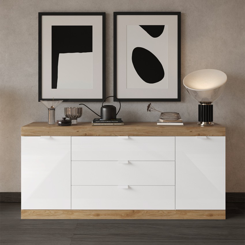 White shop oak credenza