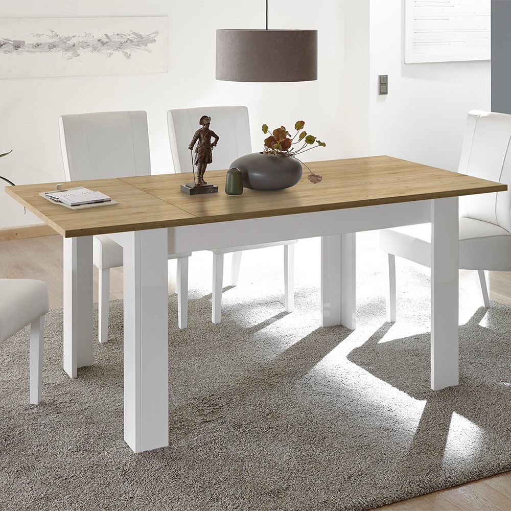 Extendable white glossy oak dining table 90x137-185cm Bellevue