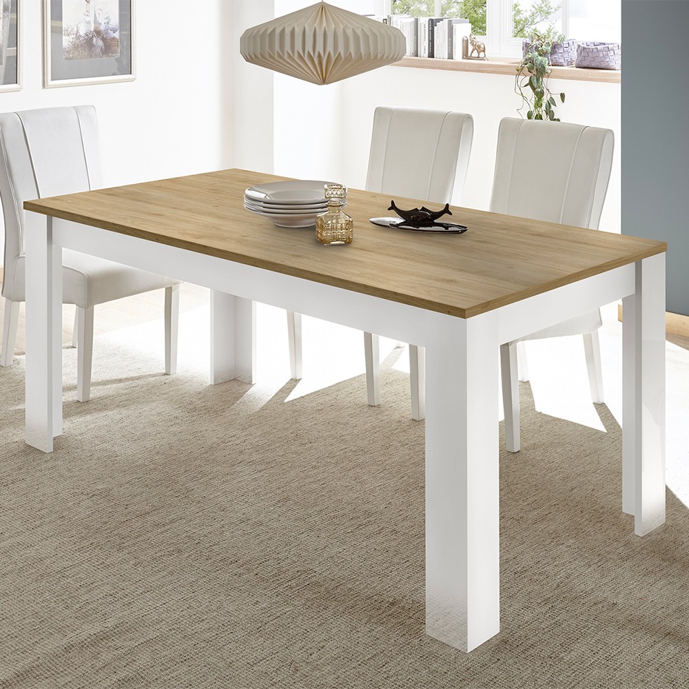 Table 180x90cm glossy white oak kitchen dining room Bellerose