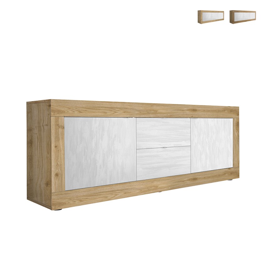 TV cabinet mobile 210cm in wood with 2 doors and 2 drawers white Visio WB Promotion