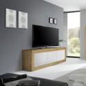 TV cabinet mobile 210cm in wood with 2 doors and 2 drawers white Visio WB Measures