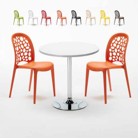Long Island Set Made of a 70cm White Round Table and 2 Colourful WEDDING Chairs
