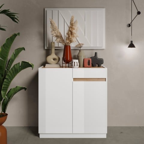 Cabinet 2 doors 1 drawer entrance mobile in wood 105x40x107cm Avana Promotion
