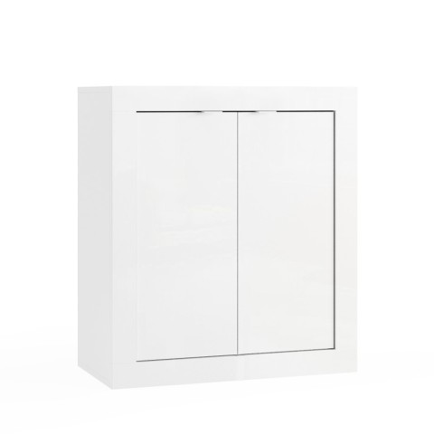 Bathroom cabinet with 2 glossy white doors, storage compartment, 70x35x78cm Willy Promotion