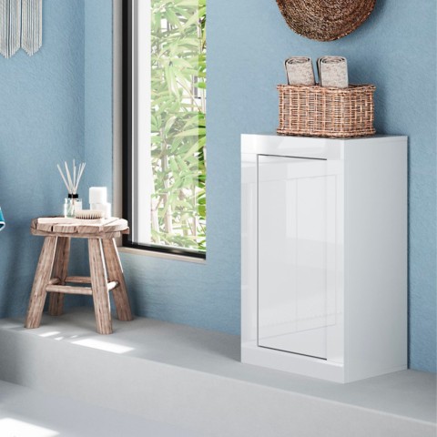 Bathroom space-saving cabinet 1 door 42x35x78cm glossy white Sammy. Promotion