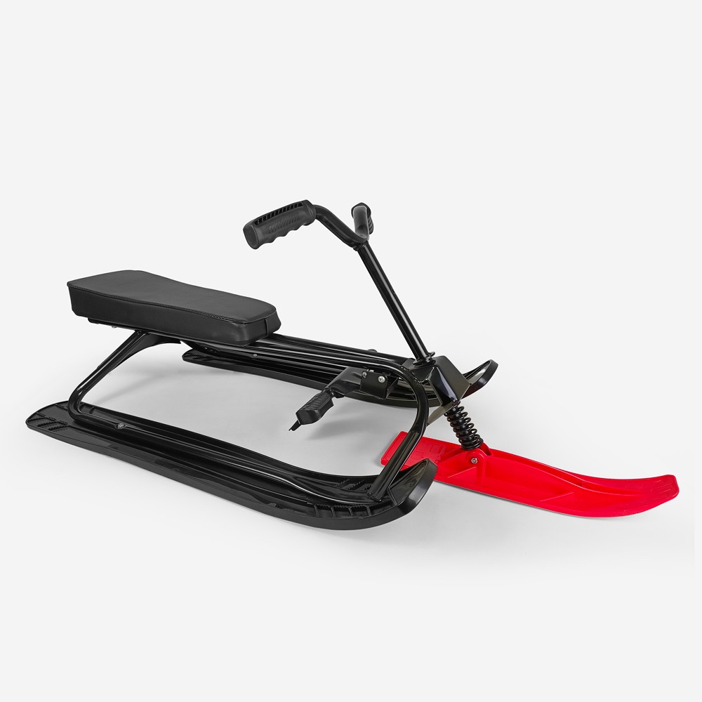 Sporty snow sled with handlebars, brakes, and pedals Dasher