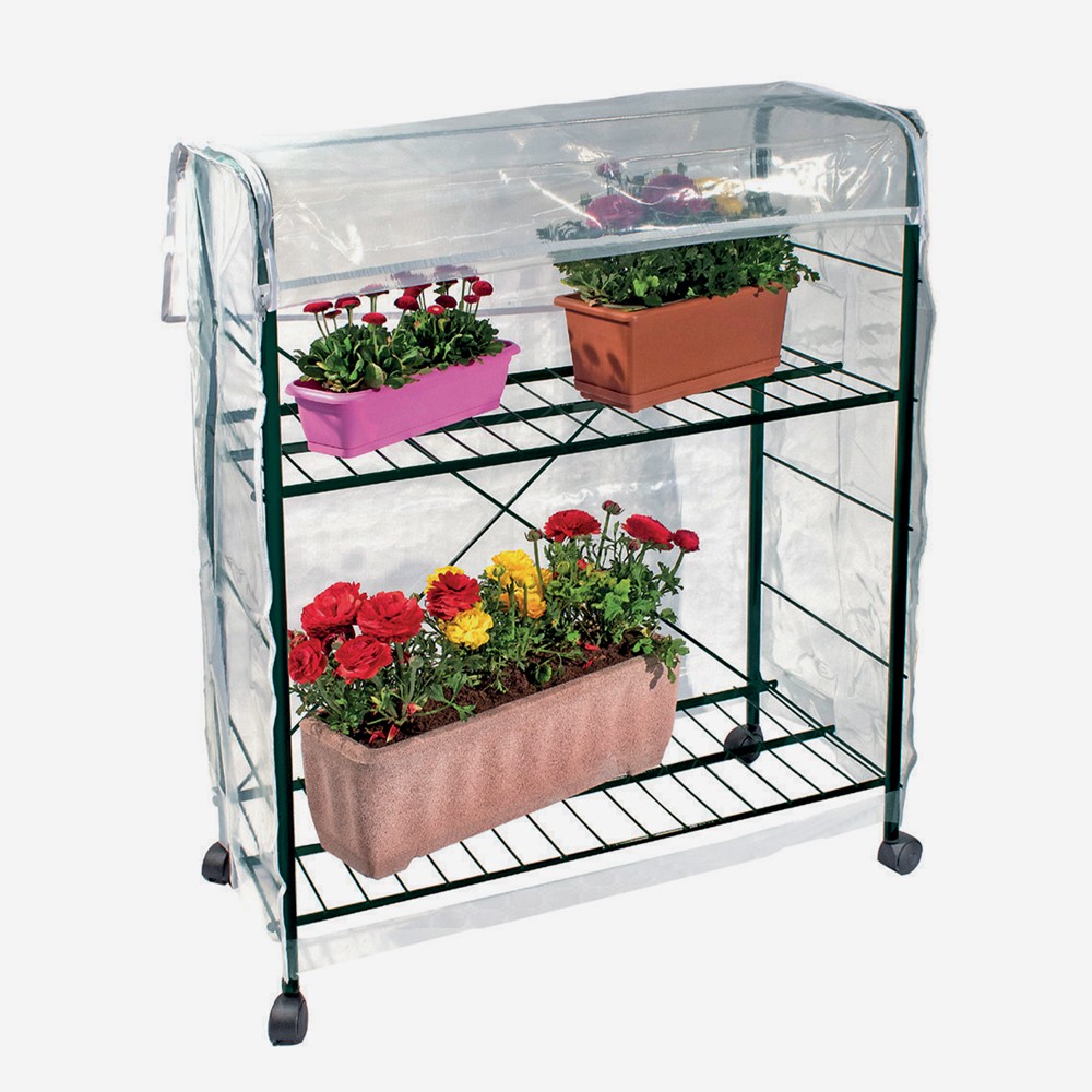 Greenhouse 2 shelves with balcony terrace wheels 84x43xh100cm Spring 100